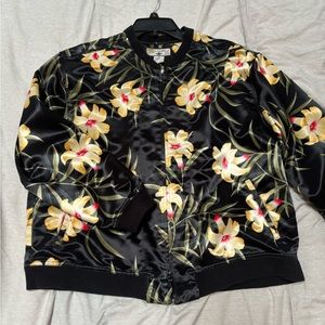 Vintage Caribbean Joe Floral Satin Bomber Plus Size